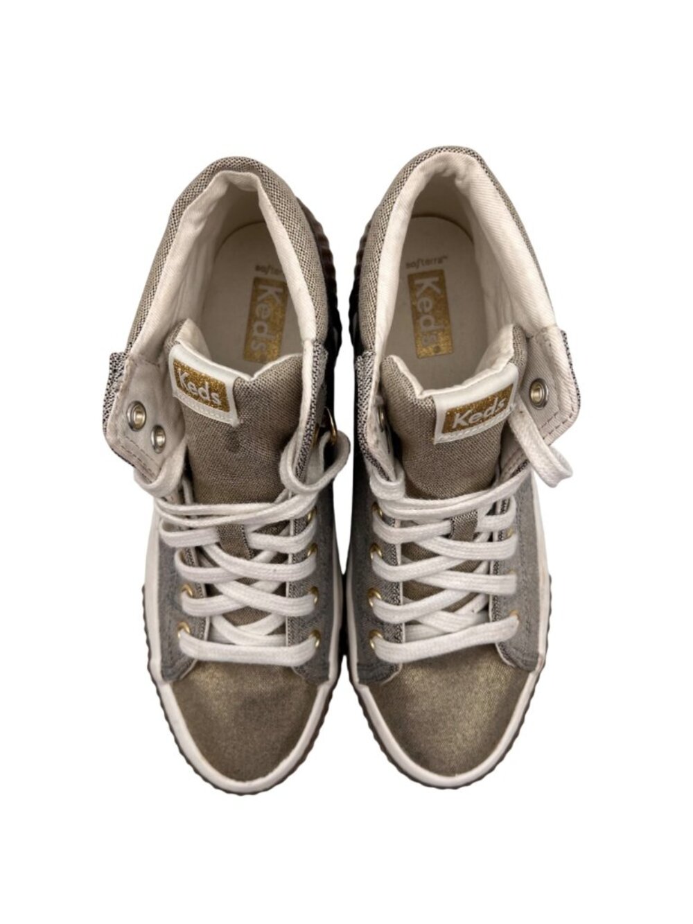 Keds High-Top Sneakers Womens Size 6.5 Lace-Up Metallic Silver Gold Rubber Sole - Picture 6 of 15